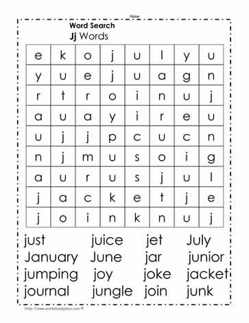 Words Beginning with J Wordsearch